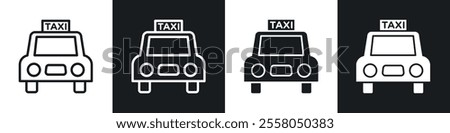 Taxi icons pack in black and white filled and outlined versions.