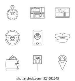 Taxi icons set. Outline illustration of 9 taxi vector icons for web