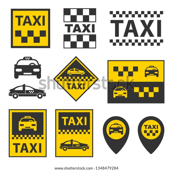 taxi icons set,
taxi service signs in
vector