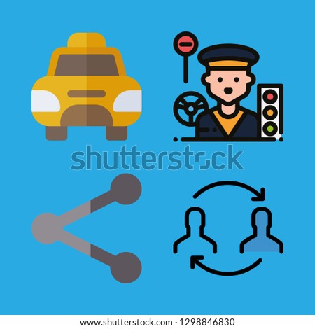 taxi icons set with sharing, cab and share vector set