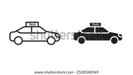 Taxi icons. Vector set in filled and line style.