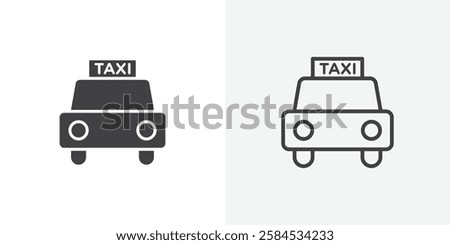 Taxi icons vectors illustrations in black fill and liner versions