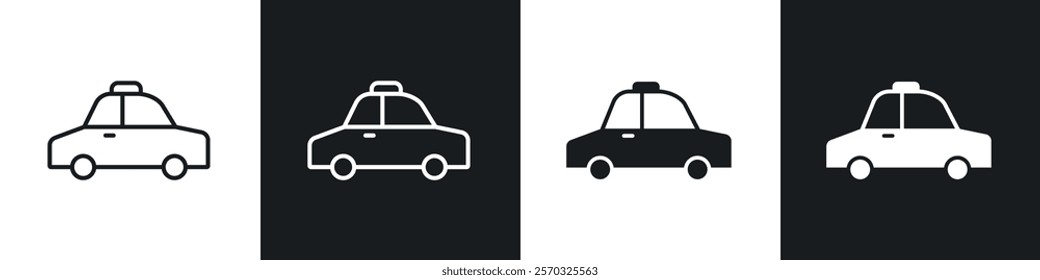 Taxi icons vectors set in black. line and flat versions