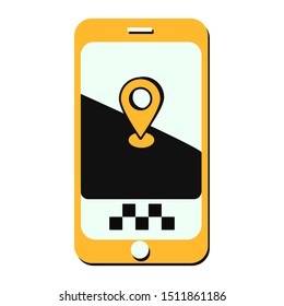 taxi illustration yellow phone location navigation smartphone white background