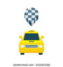 Taxi. Isometric taxi and map pin vector illustrations collection. Low poly car graphic. Taxi order concept. Part of set.