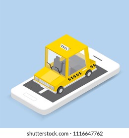 Taxi isometric. Online mobile application order taxi service horizontal illustration. Flat 3d vector isometric - Vector