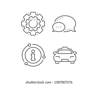 Taxi line icon. Chat bubble, info sign elements. Client transportation sign. Passengers car symbol. Linear taxi outline icon. Information bubble. Vector