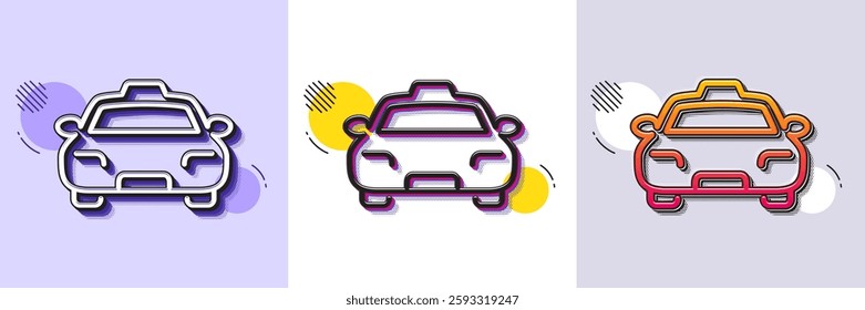 Taxi line icon. Halftone dotted pattern. Gradient icon with grain shadow. Client transportation sign. Passengers car symbol. Line taxi icon. Various designs. Vector