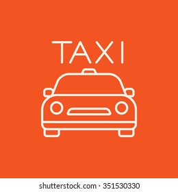 Taxi line icon for web, mobile and infographics. Vector white icon isolated on red background.