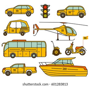 Taxi line icons set. Vector illustration.