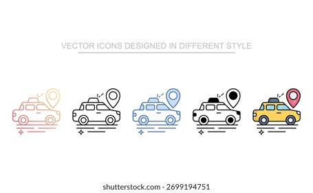 Conjunto de iconos de Locación de taxi colección de estilo múltiple
