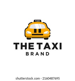 Taxi Logo Design. Yellow Cab With Black Stripes Cartoon Illustration. Child Transportation Drawing Design 