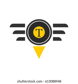 Logotipo de taxi en forma redonda aislado en blanco