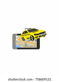 Taxi machine and navigator on a white background
