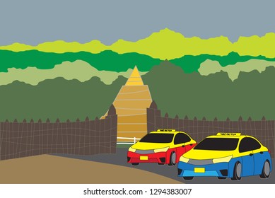 Taxi Meter with nature and gate background Vector