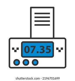 Taxi Meter With Receipt Icon. Editable Bold Outline With Color Fill Design. Vector Illustration.