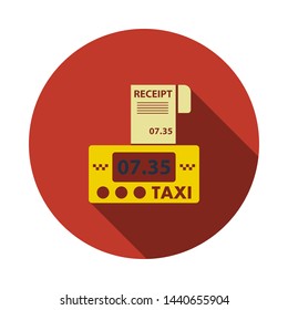 Medidor De Taxi Con Icono De Recepción. Diseño De Esténcil De Círculo Plano Con Sombra Larga. Ilustración vectorial.