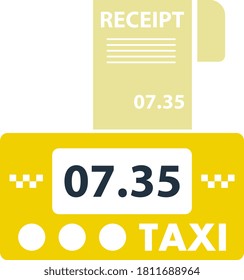 Medidor De Taxi Con Icono De Recepción. Diseño de color plano. Ilustración vectorial.