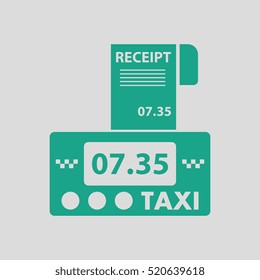 Taxi meter with receipt icon. Gray background with green. Vector illustration.