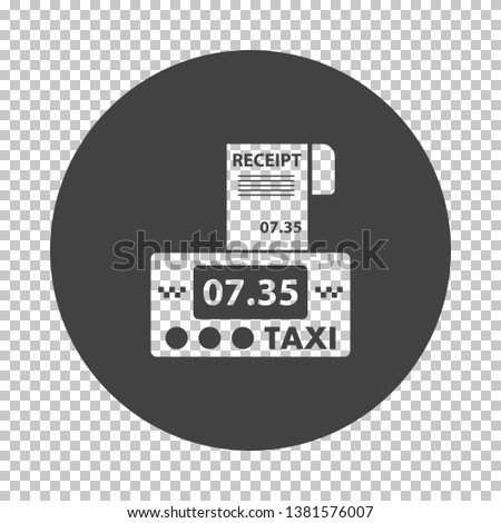 Taxi meter with receipt icon. Subtract stencil design on tranparency grid. Vector illustration.