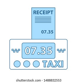 Taxi Meter With Receipt Icon. Thin Line With Blue Fill Design. Vector Illustration.