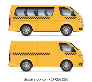 Taxi minivans vector illustration view from side. All elements in the groups on separate layers for easy editing and recolor