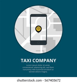 Taxi mobile app concept. Smartphone with mobile app and map city. Taxi for smartphone.