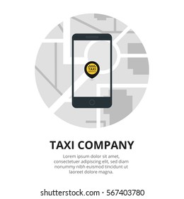 Taxi mobile app concept. Smartphone with mobile app and map city. Taxi for smartphone.