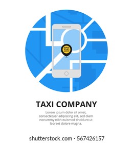 Taxi mobile app concept. Smartphone with mobile app and map city. Taxi for smartphone.