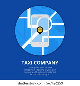 Taxi mobile app concept. Smartphone with mobile app and map city. Taxi for smartphone.