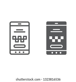 Taxi mobile app line and glyph icon, taxi and service, smartphone sign, vector graphics, a linear pattern on a white background, eps 10.