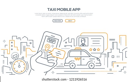 Taxi mobile app - modern line design style banner