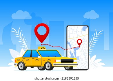 Taxi mobile application. Taxi service. Order online. Vector stock illustration.