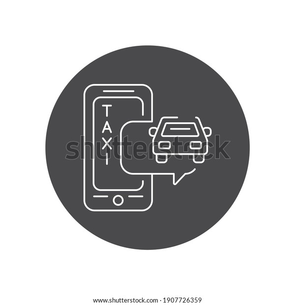 Taxi mobile application in smartphone black\
glyph icon. Pictogram for web page, mobile app, promo. UI UX GUI\
design element.
