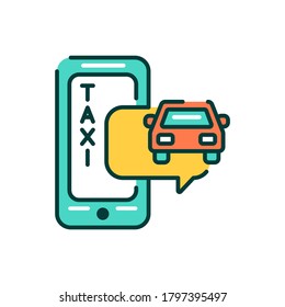 Taxi mobile application in smartphone color line icon. Pictogram for web page, mobile app, promo. UI UX GUI design element. Editable stroke