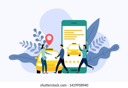 Taxi, mobile city transportation, business concept vector illustration