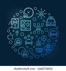 Taxi modern concept outline round blue illustration on dark background