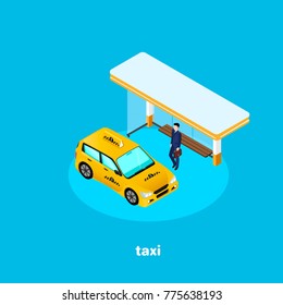 taxi near the stop and the customer, an isometric image