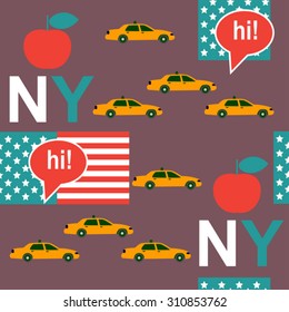 Taxi In  New York Seamless  Vector Pattern