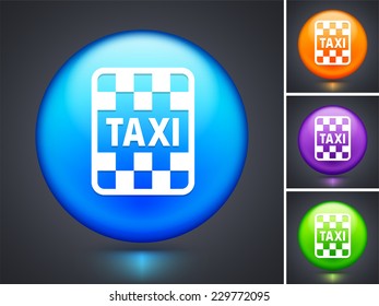 Taxi on Blue Round Button
