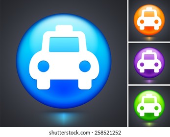Taxi on Blue Round Button