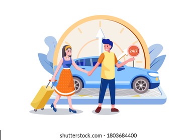 Taxi online 24 hours a day. People using online ordering taxi car sharing mobile application concept