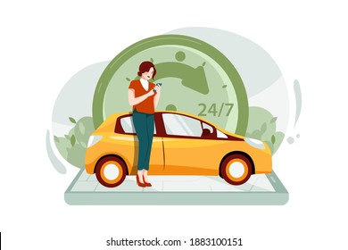 Taxi online 24 hours a day. People using online ordering taxi car sharing mobile application concept