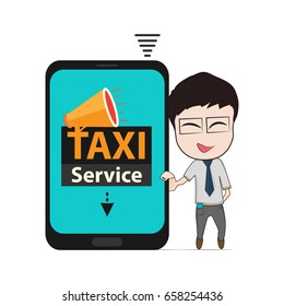 Taxi online service with mobile phone concept. Vector illustration.