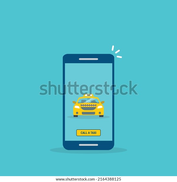 Taxi online service on mobile application with\
yellow taxicab and location. Get a taxi. Concept for order taxi\
service.