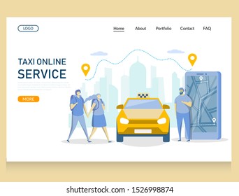 Taxi online service vector website template, web page and landing page design for website and mobile site development. Mobile taxi.