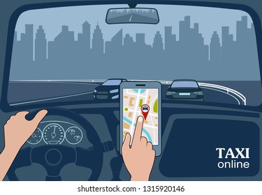 Taxi online view from the car.