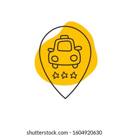 Taxi order icon on isolated background. Taxi car with stars. Vector. Linear art. Concept: the logo of a taxi at the website, online ordering, city, mark.