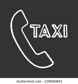 Taxi ordering callback chalk icon. Call taxi. Car hiring call. Isolated vector chalkboard illustration
