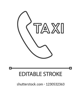 Taxi ordering callback linear icon. Call taxi. Thin line illustration. Car hiring call. Contour symbol. Vector isolated outline drawing. Editable stroke 